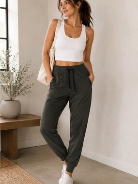 Athleta Olive Drawstring Zip-Pocket Joggers